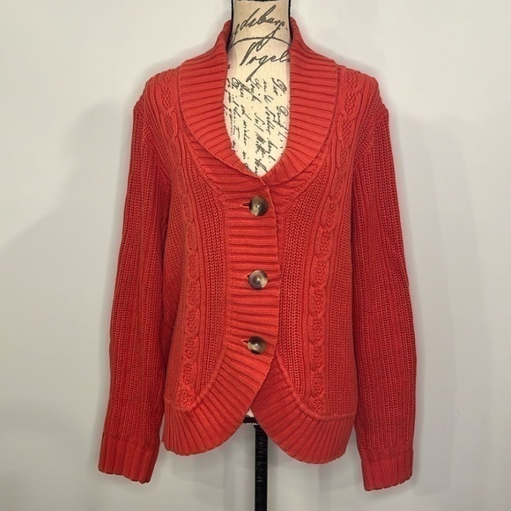 GH Bass chunky knit cotton cardigan sweater XL